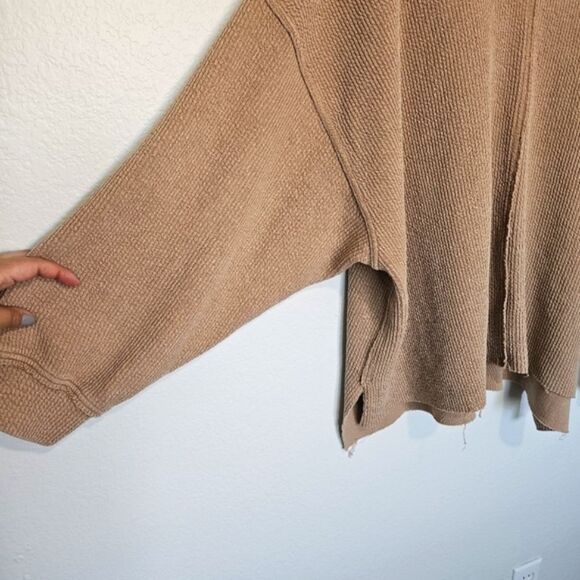 Aerie | Wonder Textured V-Neck Brown Slouchy Oversize Sweatshirt Women Medium - Picture 6 of 7